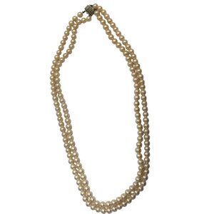 Double Strand Faux Pearl Necklace With Silver Tone Clasp